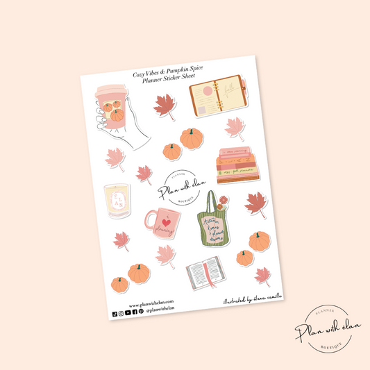 Cozy Vibes & Pumpkin Spice Kiss-Cut Planner Sticker Sheet