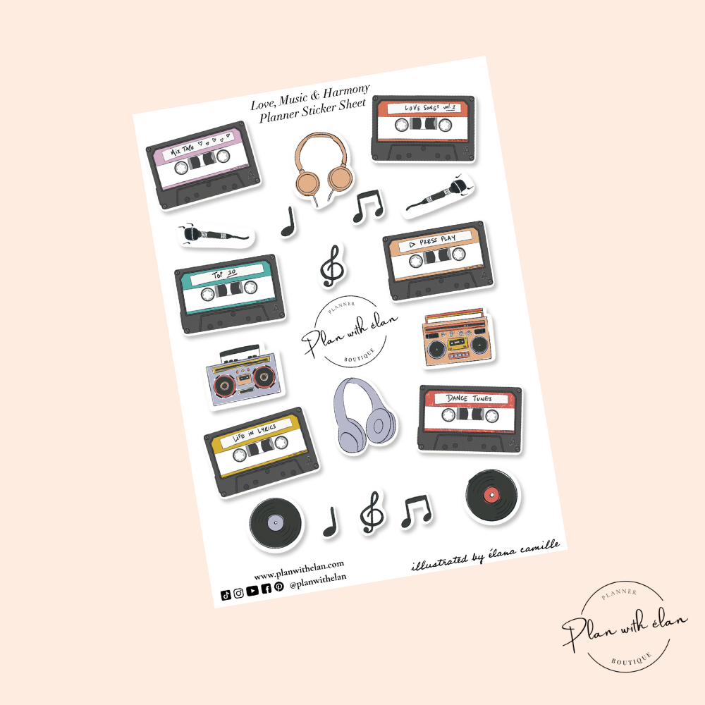 Love, Music & Harmony Planner Sticker Sheet